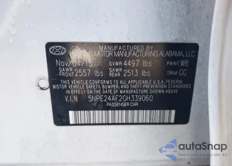 2016 Hyundai Sonata Se из США, поврежденный, VIN 5NPE24AF2GH339060